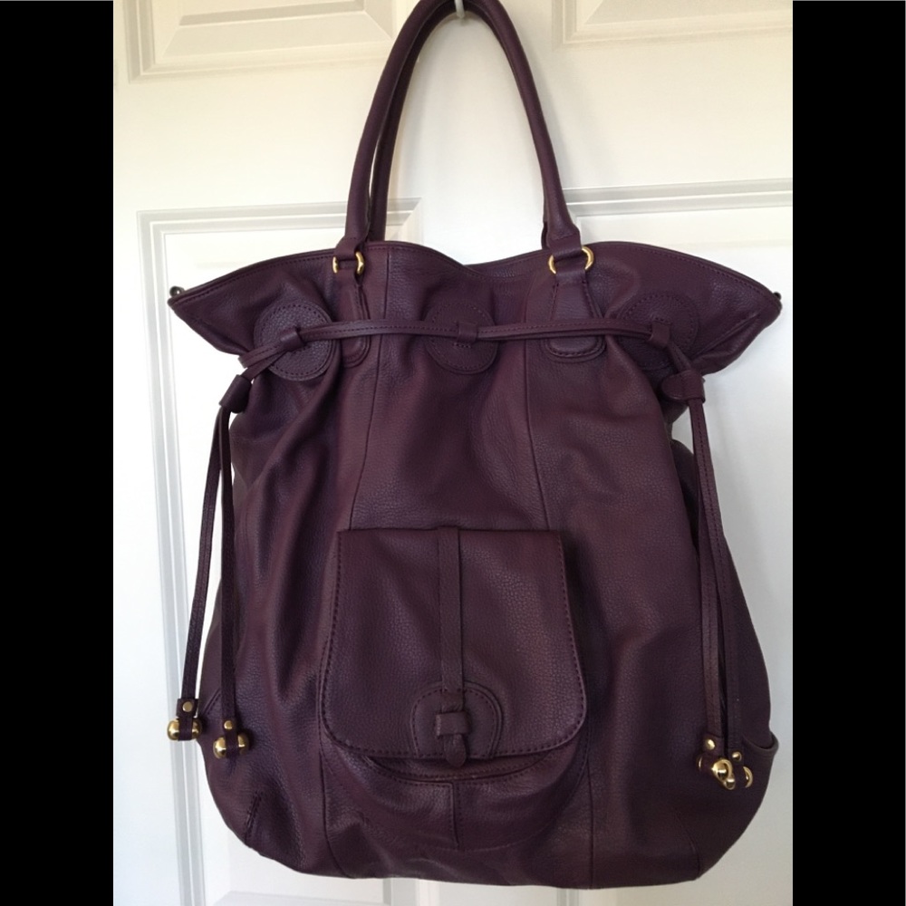 ISAAC MIZRAHI PURPLE TOTE + CLUTCH + POUCH
